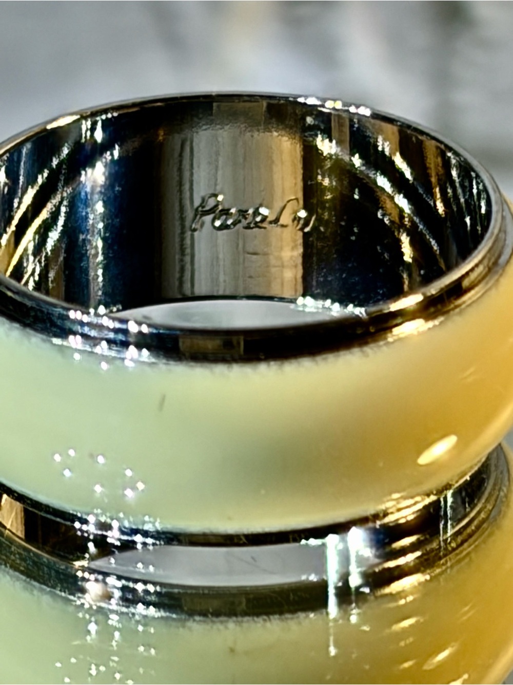 Park Lane Cream Resin and Silver Men's Band
